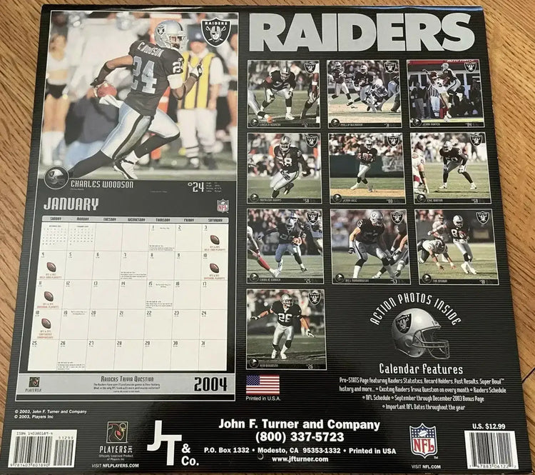 2004 Oakland Raiders calendar Rich Gannon Jerry Rice Charles Woodson - AutographsForSale.com
