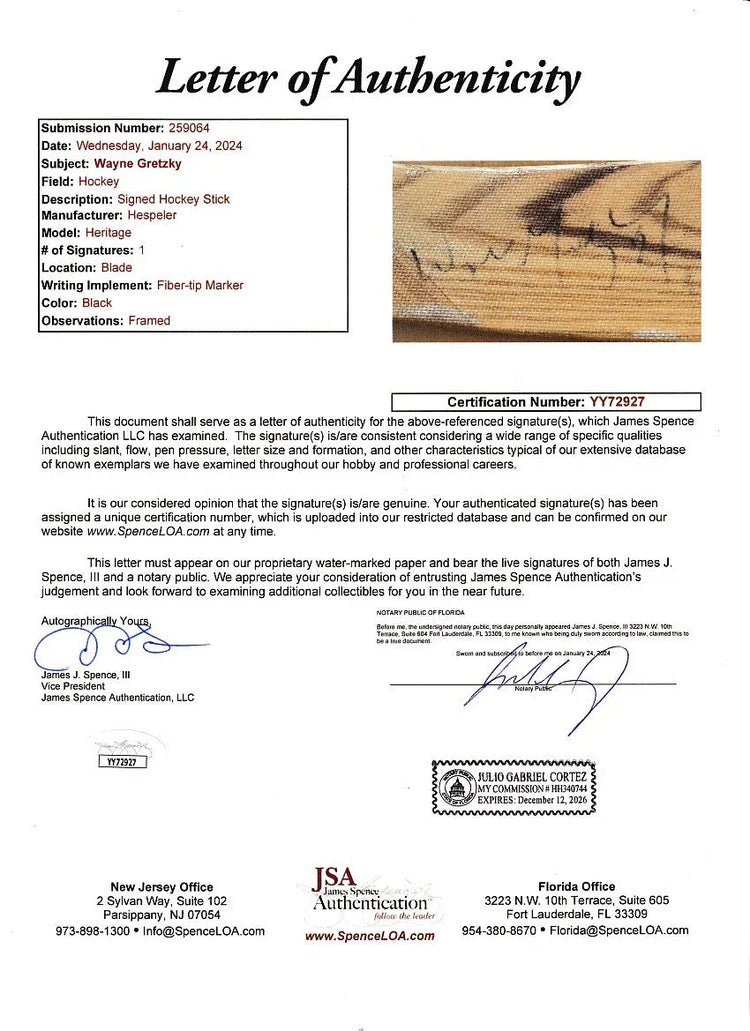 Wayne Gretzky autographed New York Rangers Hespeler game model stick framed JSA - AutographsForSale.com