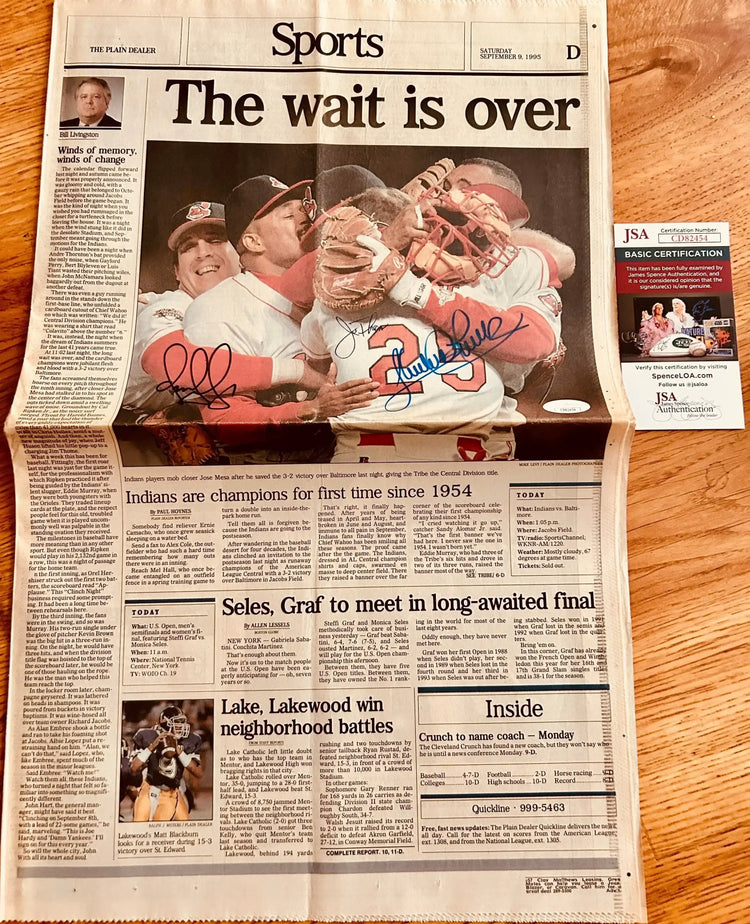 Sandy Alomar Jim Thome Omar Vizquel signed 1995 Indians newspaper JSA - AutographsForSale.com