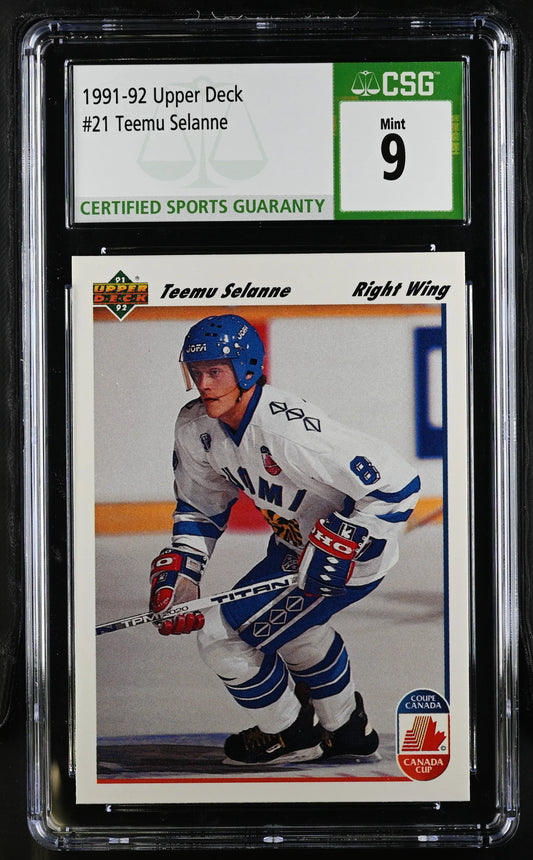 Teemu Selanne Finland 1991-92 Upper Deck RC 21 CSG 9 MT - AutographsForSale.com
