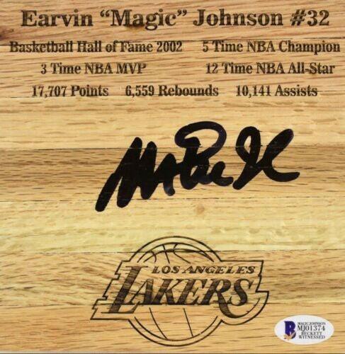 Magic Johnson signed Lakers basketball floor 8x10 framed BAS - AutographsForSale.com