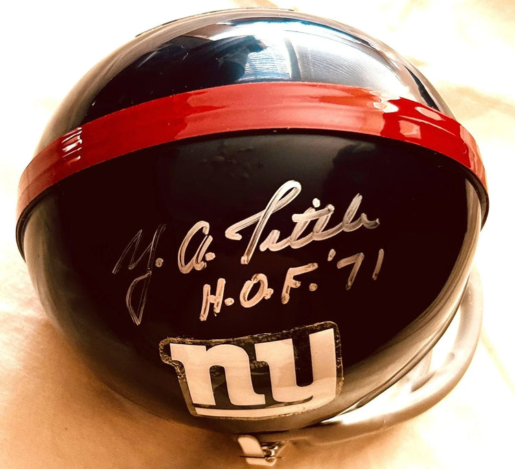 Y.A. Tittle signed NY Giants retro mini helmet with HOF 1971 JSA - AutographsForSale.com