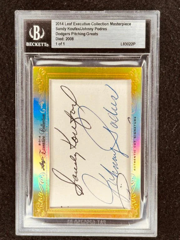 Sandy Koufax & Johnny Podres 2014 Leaf Masterpiece Cut Signature certified signed card 1/1 Dodgers - AutographsForSale.com