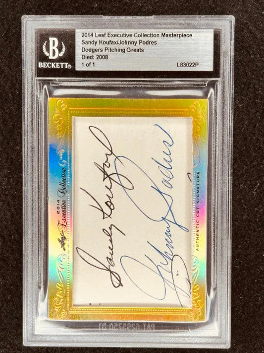 Sandy Koufax & Johnny Podres 2014 Leaf Masterpiece Cut Signature certified signed card 1/1 Dodgers - AutographsForSale.com