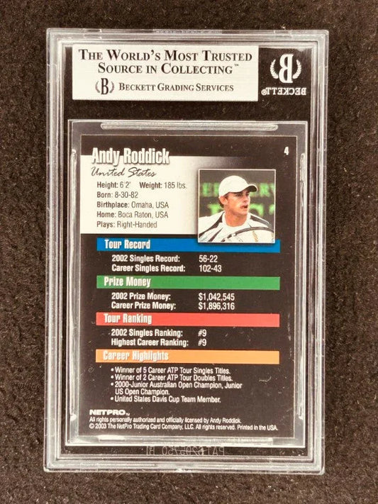 Andy Roddick 2003 NetPro Tennis Rookie Card 4 BGS grade 9 MT - AutographsForSale.com