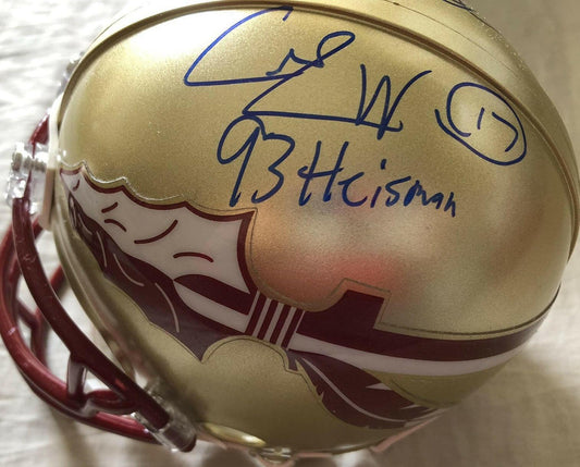 Charlie Ward and Chris Weinke autographed Florida State Seminoles mini helmet (Schwartz) - AutographsForSale.com