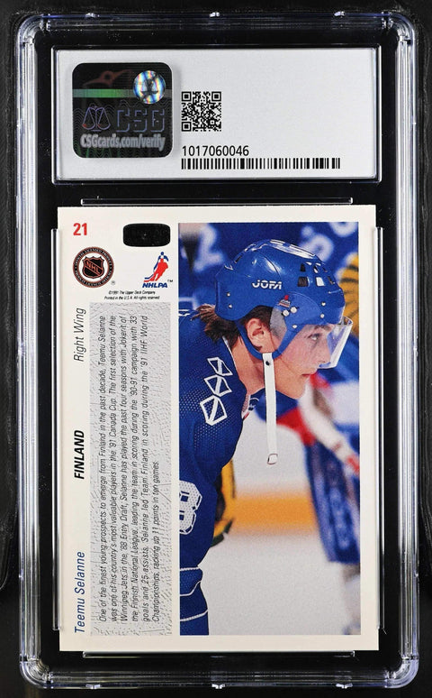 Teemu Selanne 1991-92 Upper Deck Rookie Card CSG 8.5 - AutographsForSale.com
