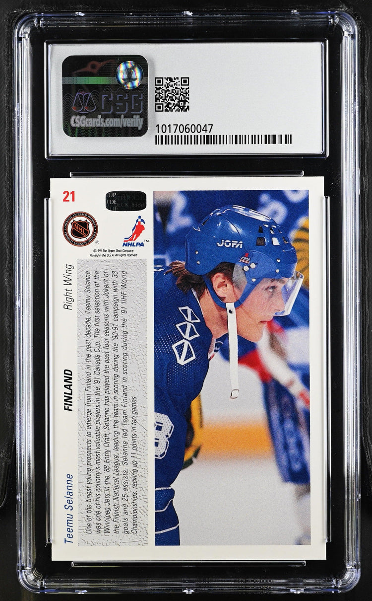 Teemu Selanne Finland 1991-92 Upper Deck RC 21 CSG 9 MT - AutographsForSale.com