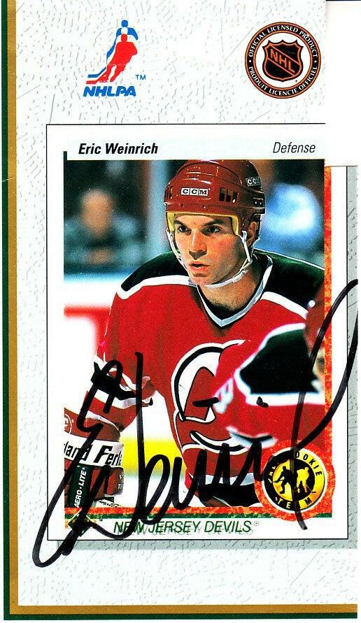 Eric Weinrich signed NJ Devils 1990 Upper Deck card sheet cut signature - AutographsForSale.com
