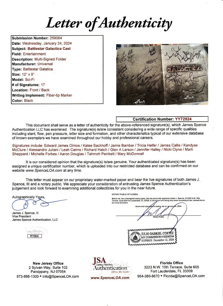 Battlestar Galactica FULL CAST & Glen Larson signed folder framed JSA - AutographsForSale.com