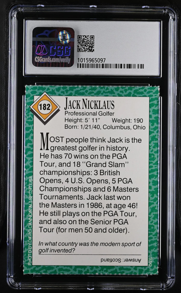Jack Nicklaus 1990 SI for Kids golf card CSG grade 8.5 - AutographsForSale.com