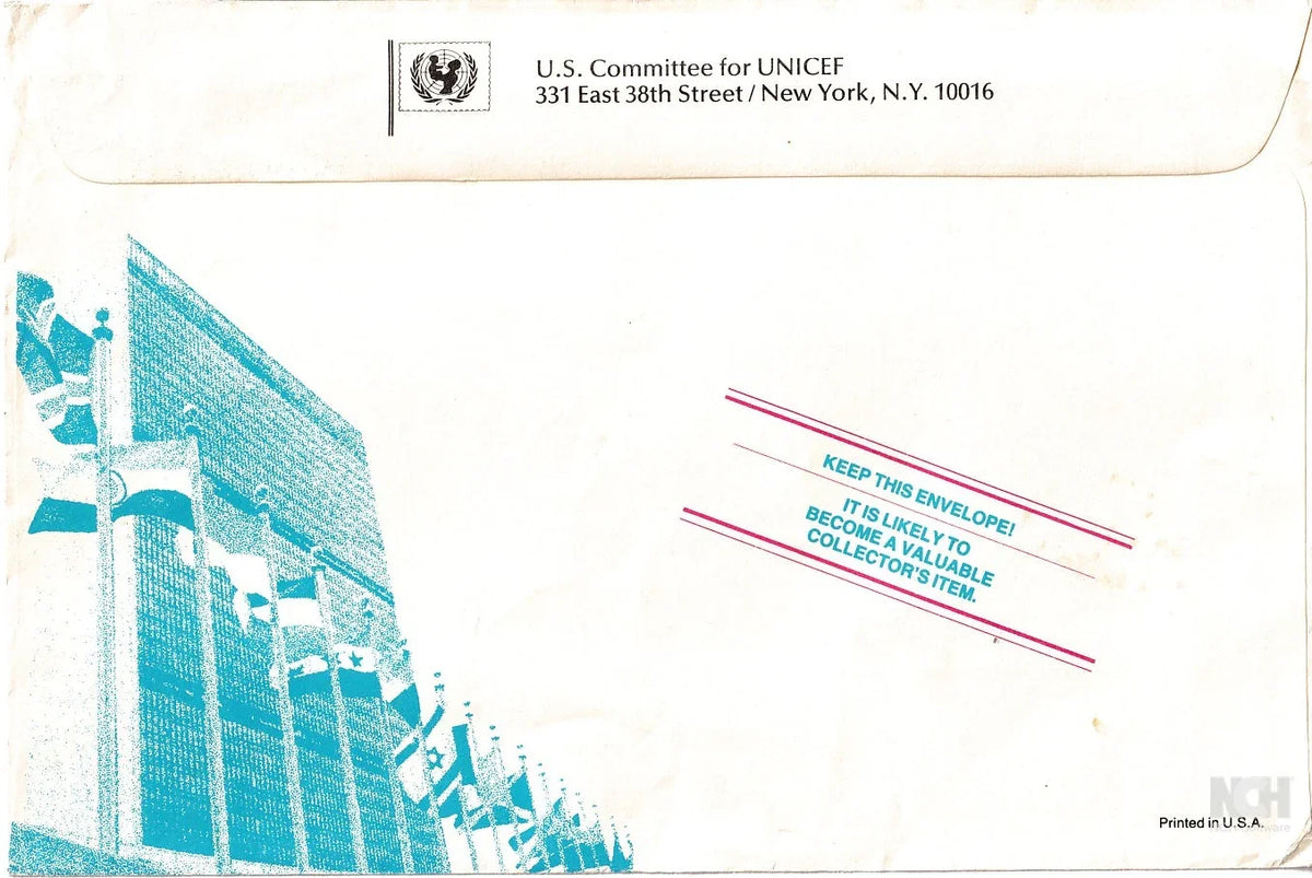 UNICEF Flag stamps Collection 1982 oversized cachet envelope - AutographsForSale.com