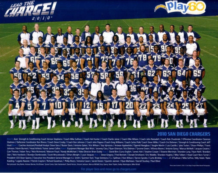 2010 SD Chargers 8x10 team photo Antonio Gates Philip Rivers - AutographsForSale.com