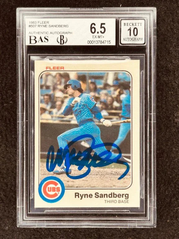 Ryne Sandberg autographed Chicago Cubs 1983 Fleer Rookie Card BAS BGS Graded 6.5 10 - AutographsForSale.com