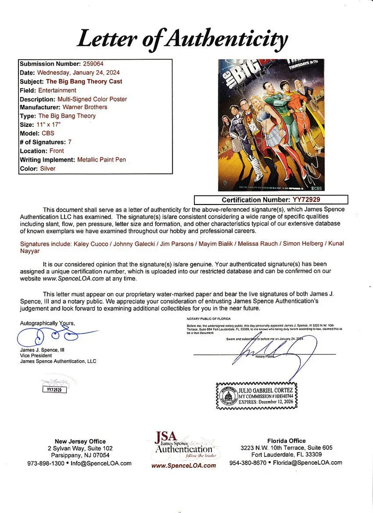 Big Bang Theory Cast autographed 2011 Comic-Con mini poster Kaley Cuoco Jim Parsons JSA - AutographsForSale.com