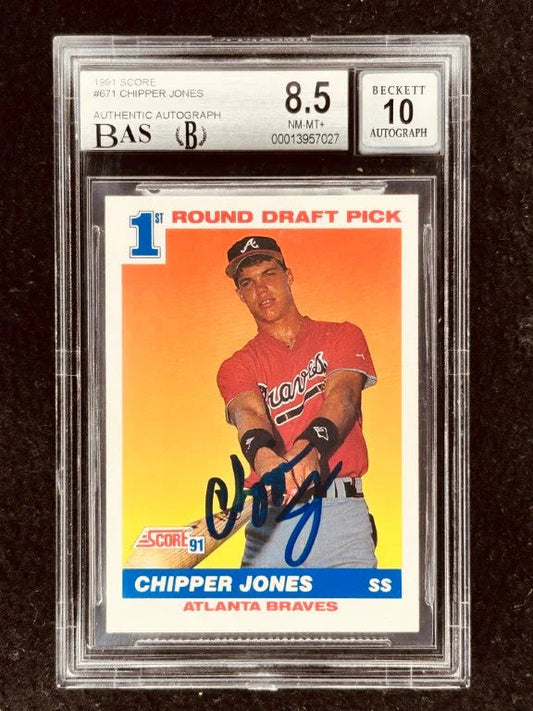 Chipper Jones signed Braves 1991 Score RC BAS BGS 8.5 10 - AutographsForSale.com