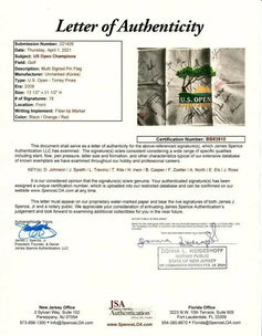 2008 US Open golf flag signed by 19 winners Dustin Johnson Jordan Spieth Lee Trevino JSA - AutographsForSale.com