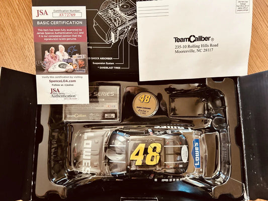 Jimmie Johnson signed 2002 Lowe’s 1:24 team Caliber Dark Chrome diecast car JSA - AutographsForSale.com