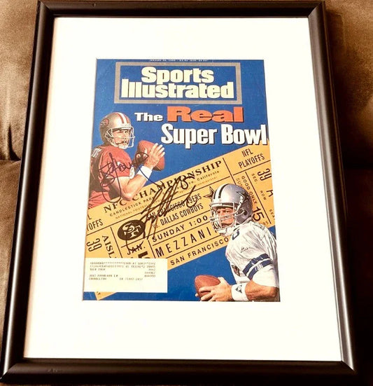 Troy Aikman Steve Young signed 1995 NFC Championship SI cover framed JSA 49ers - AutographsForSale.com