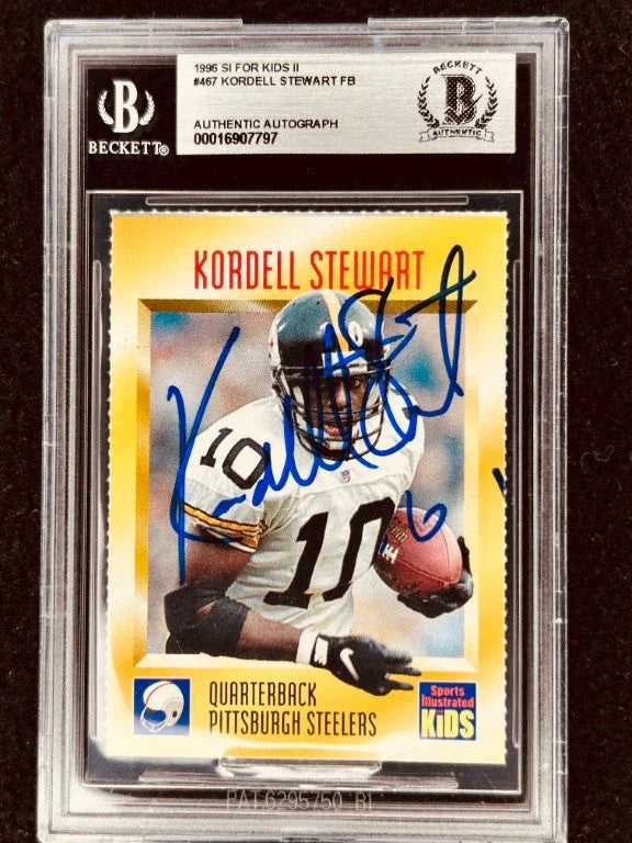 Kordell Stewart signed Steelers 1996 SI for Kids card BAS certified - AutographsForSale.com