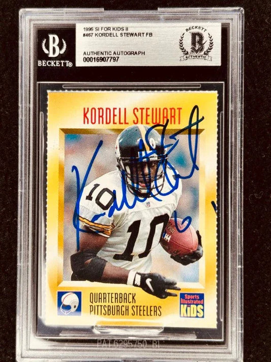 Kordell Stewart signed Steelers 1996 SI for Kids card BAS certified - AutographsForSale.com