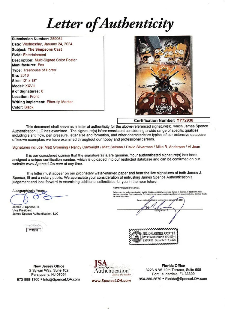 Simpsons signed & doodled 2016 SDCC poster (Matt Groening Nancy Cartwright) JSA - AutographsForSale.com