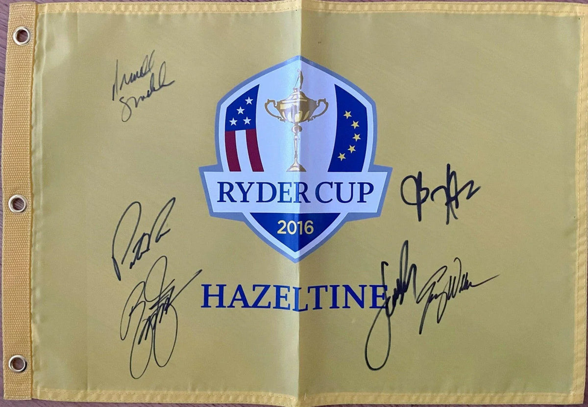 2016 US Ryder Cup team signed golf flag Rickie Fowler Patrick Reed Jordan Spieth JSA - AutographsForSale.com