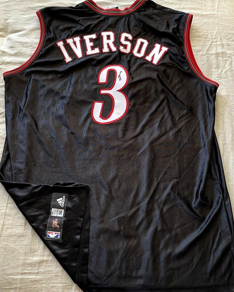 Allen Iverson signed Philadelphia 76ers Adidas black game model jersey JSA - AutographsForSale.com