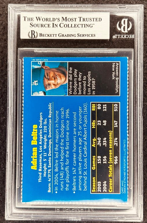 Adrian Beltre signed Dodgers 2005 SI for Kids card BAS (back)