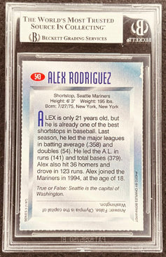 Alex Rodriguez signed Mariners 1997 SI for Kids card BAS (back)