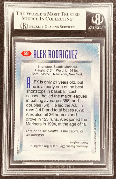 Alex Rodriguez signed Mariners 1997 SI for Kids card BAS (back)