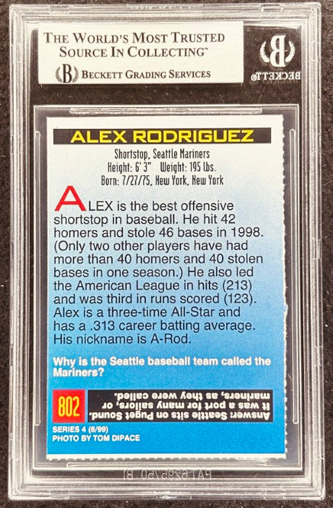 Alex Rodriguez signed Mariners 1999 SI for Kids card BAS (back)