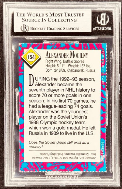 Alexander Mogilny signed Sabres 1993 SI for Kids card BAS (back)