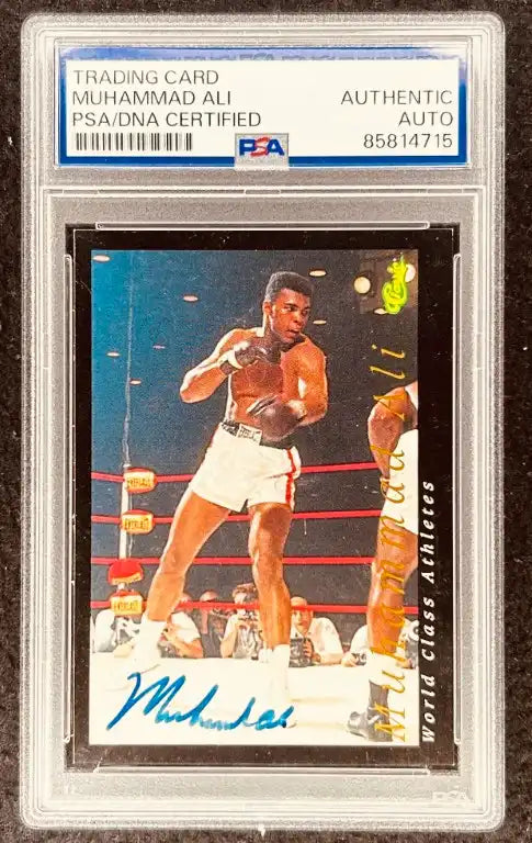 Muhammad Ali autographed boxing trading card, PSA/DNA certified authentic, in ring pose