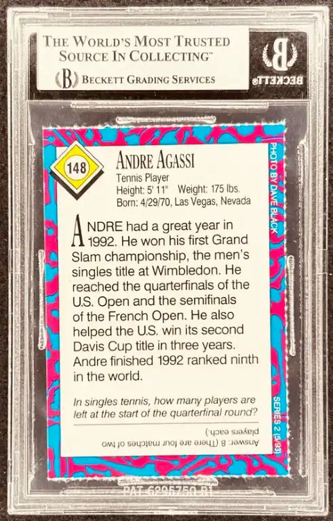 Andre Agassi tennis card, 1992 achievements, Beckett graded, signed memorabilia collectible