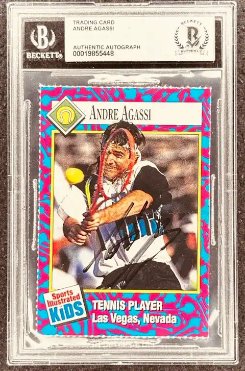 Andre Agassi autographed tennis trading card, authenticated by Beckett, Sports Illustrated Kids edition