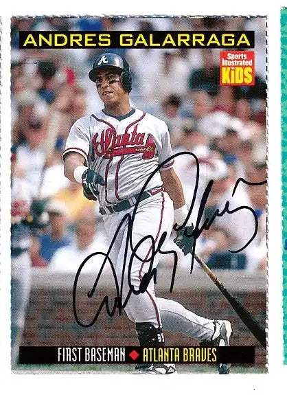 Andres Galarraga autographed SI for Kids card - first baseman for the Atlanta Braves, signed in blue Sharpie