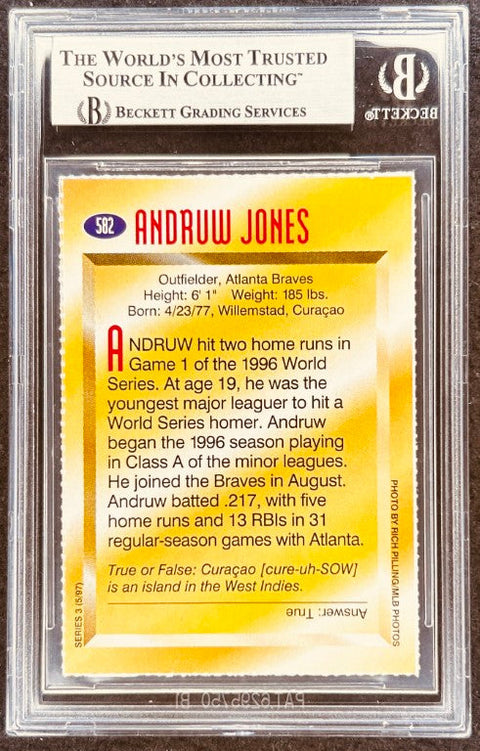 Andruw Jones signed Braves 1997 SI for Kids card BAS (back)