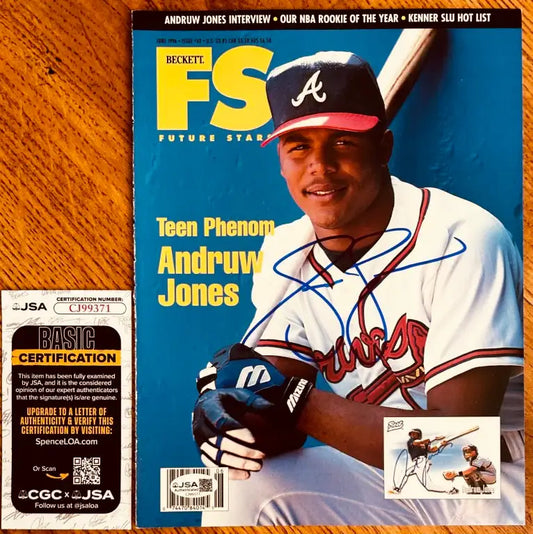 Andruw Jones signed Braves 1996 Beckett Future Stars cover JSA - AutographsForSale.com