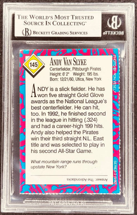 Andy Van Slyke signed Pirates 1993 SI for Kids card BAS (back)