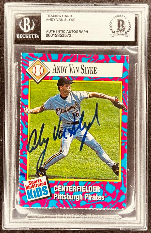 Andy Van Slyke signed Pirates 1993 SI for Kids card BAS