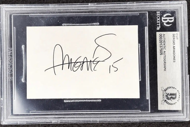 Sergio Aragones signed autograph card in Beckett authentication holder