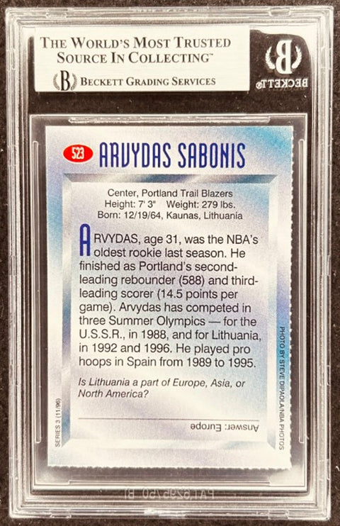 Arvydas Sabonis signed Blazers 1996 SI for Kids card BAS (back)