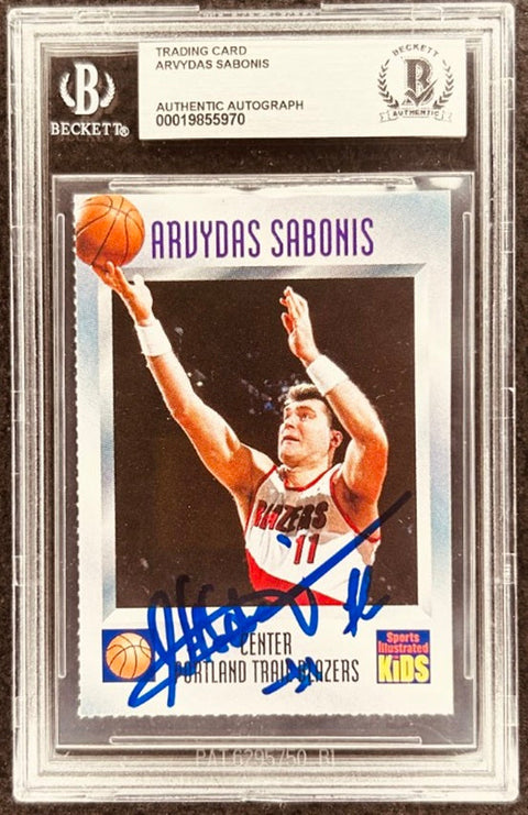 Arvydas Sabonis signed Blazers 1996 SI for Kids card BAS