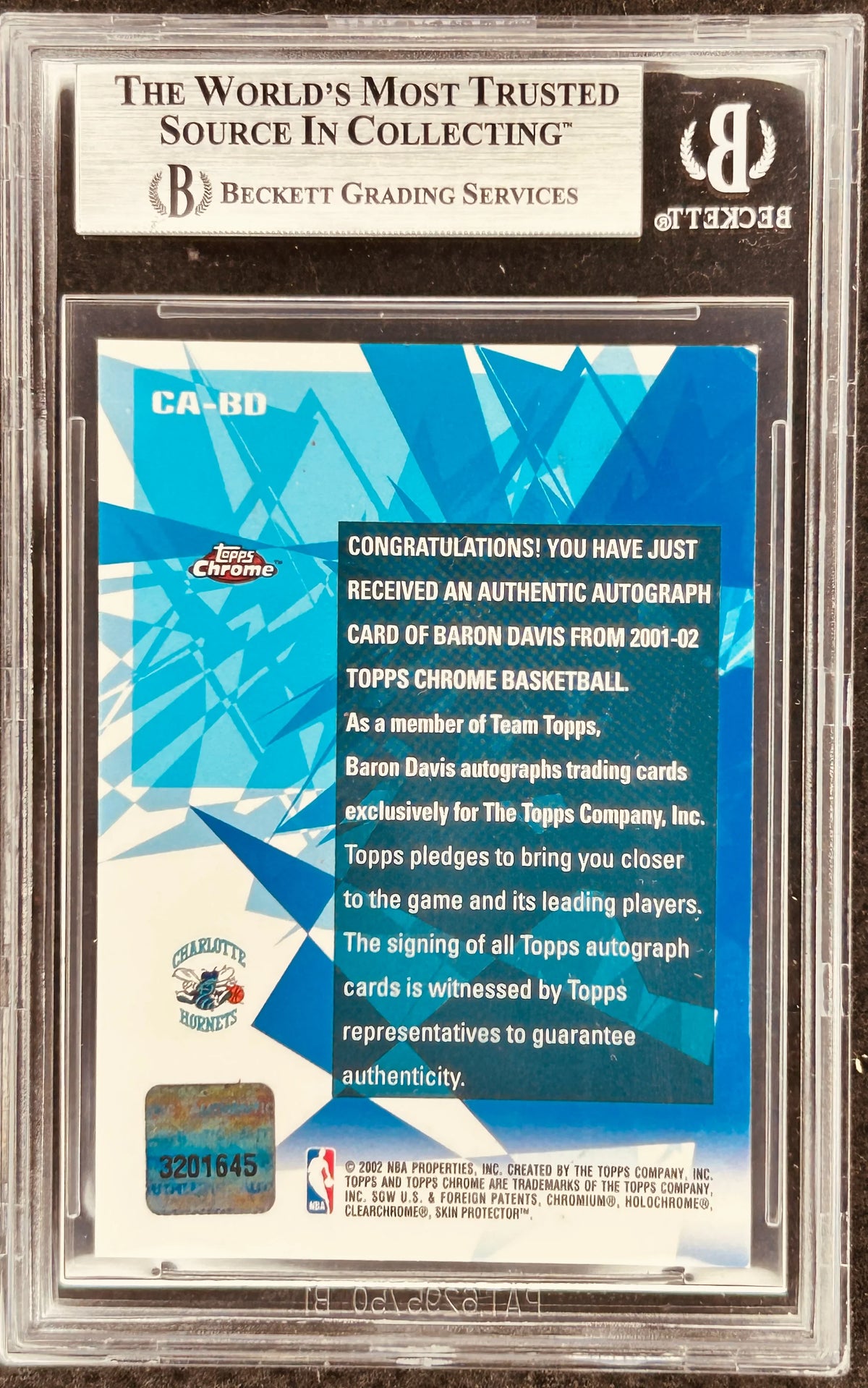Baron Davis certified signed Charlotte Hornets 2001-02 Topps Chrome card BGS graded 5.5 - AutographsForSale.com