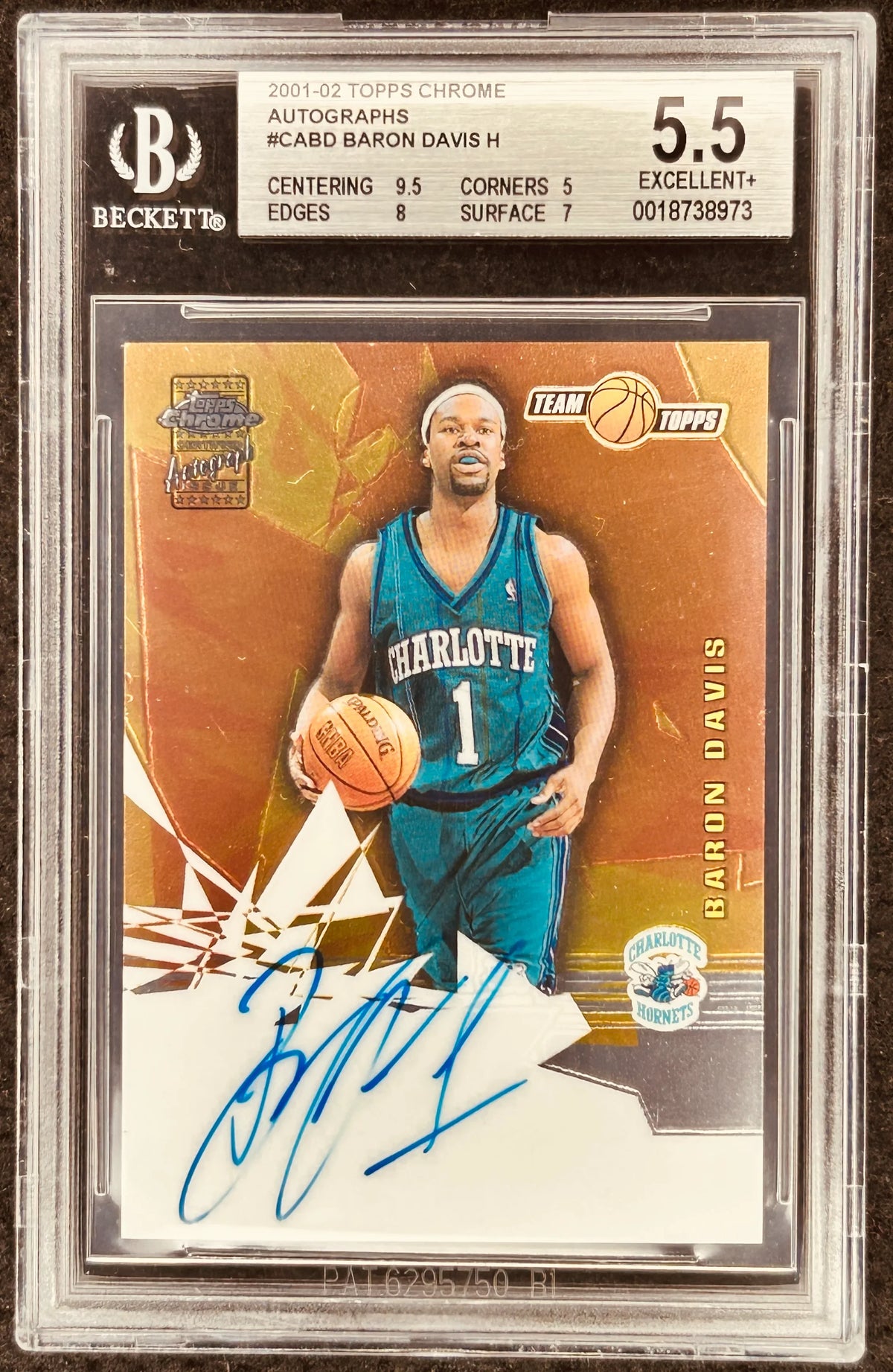 Baron Davis certified signed Charlotte Hornets 2001-02 Topps Chrome card BGS graded 5.5 - AutographsForSale.com