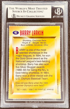 Barry Larkin signed Reds 1995 SI for Kids card BAS (back)