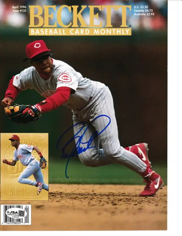 Barry Larkin signed Cincinnati Reds 1996 Beckett Baseball cover JSA - AutographsForSale.com