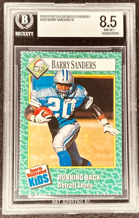 Barry Sanders 1990 Sports Illustrated for Kids #202 football card, graded 8.5 NM-MT+ by Beckett