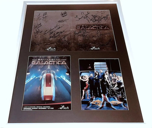 Battlestar Galactica FULL CAST & Glen Larson signed folder custom framed JSA - AutographsForSale.com